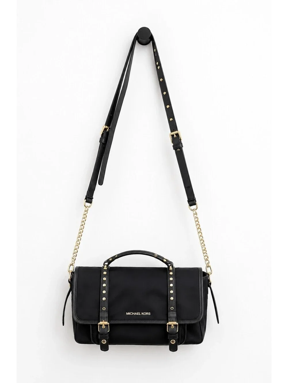 Michael Kors Women's Black Nylon Top Handle Studded Crossbody Satchel Bag